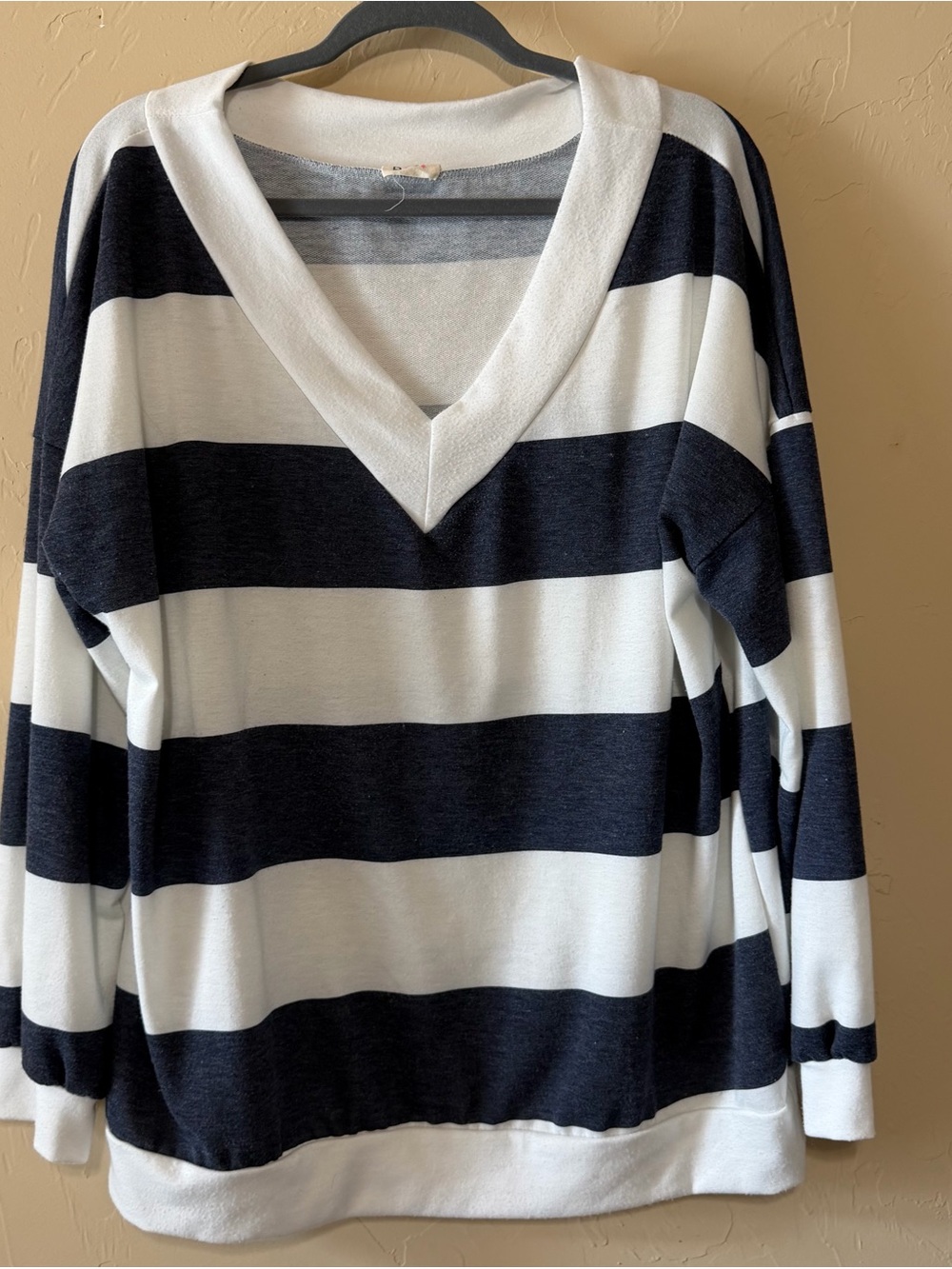 BiBi Navy and White Striped V-Neck Long Sleeve Top